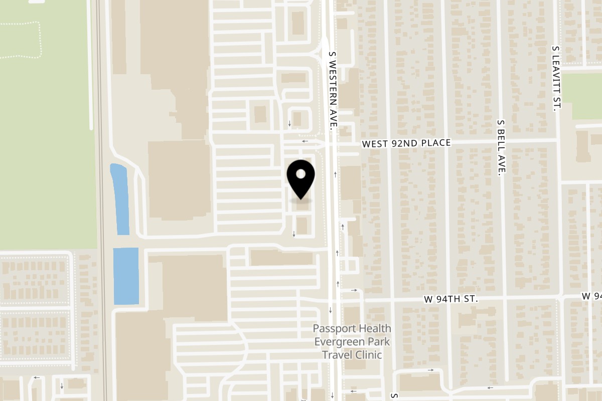 Map showing the location of Toast It IZ Evergreen Park on 9204 S Western Ave in Evergreen Park